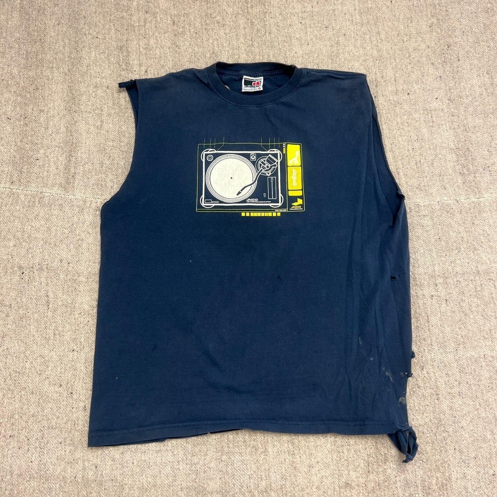 Vintage‎ JNCO Shirt Mens XL Blue 1990s Tank Top Distressed